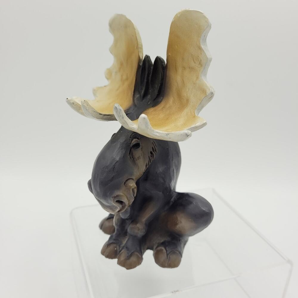 Whimsical Sitting Moose Signed Resin 6"